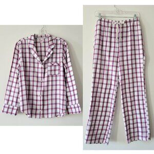 Victoria's Secret Flannel Pajama Pink/Black Plaid Button Long Sleeve 2pc S Tall